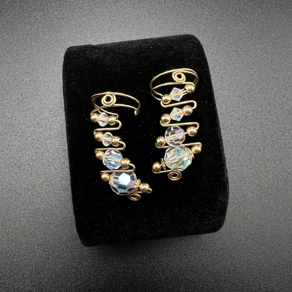 Ethereal Ear Climbers Gold Tone Wire Wrapped AB Crystals Festival Fairycore